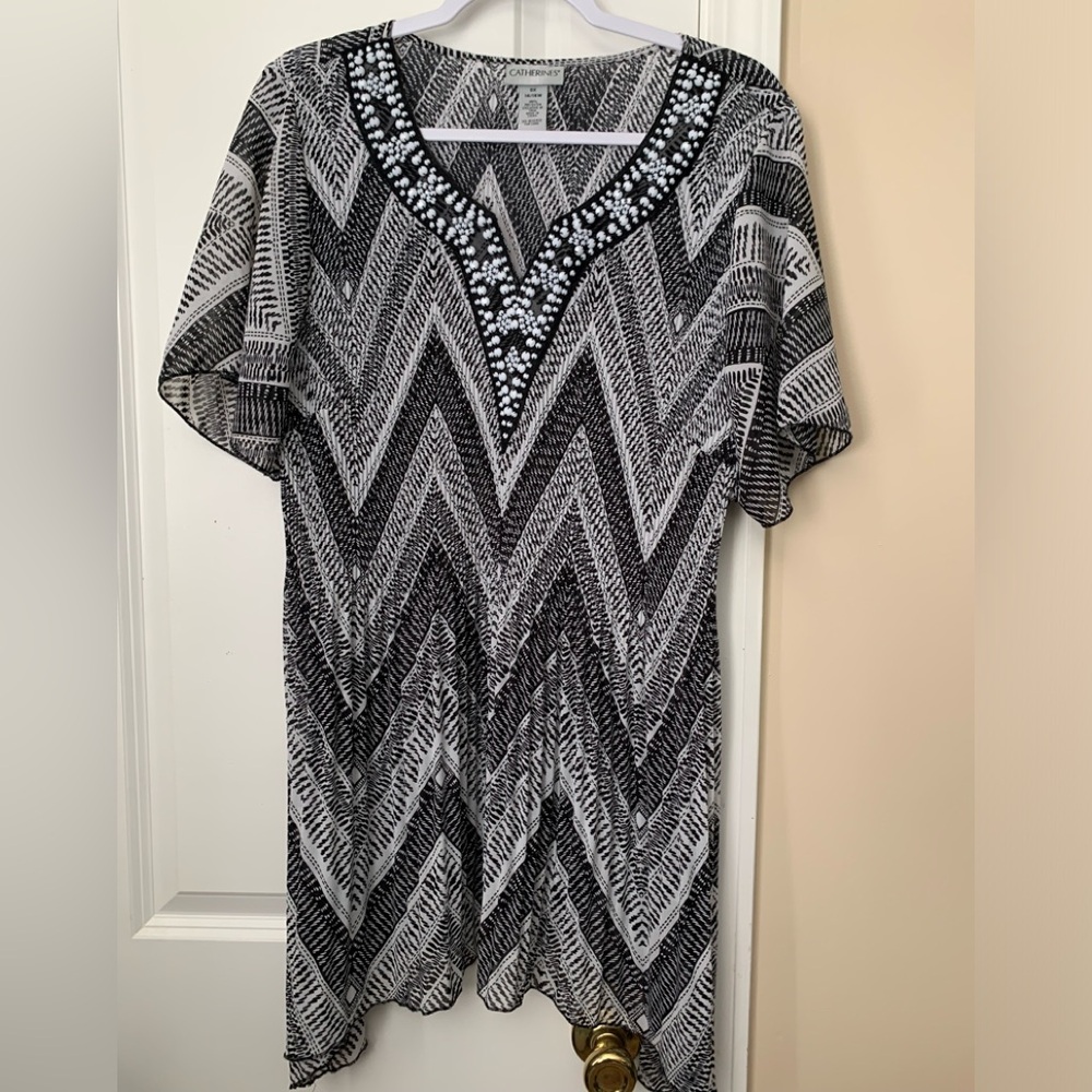 Catherine’s black & white beaded blouse